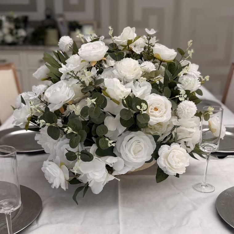 An ivory and eucalyptus centrepiece